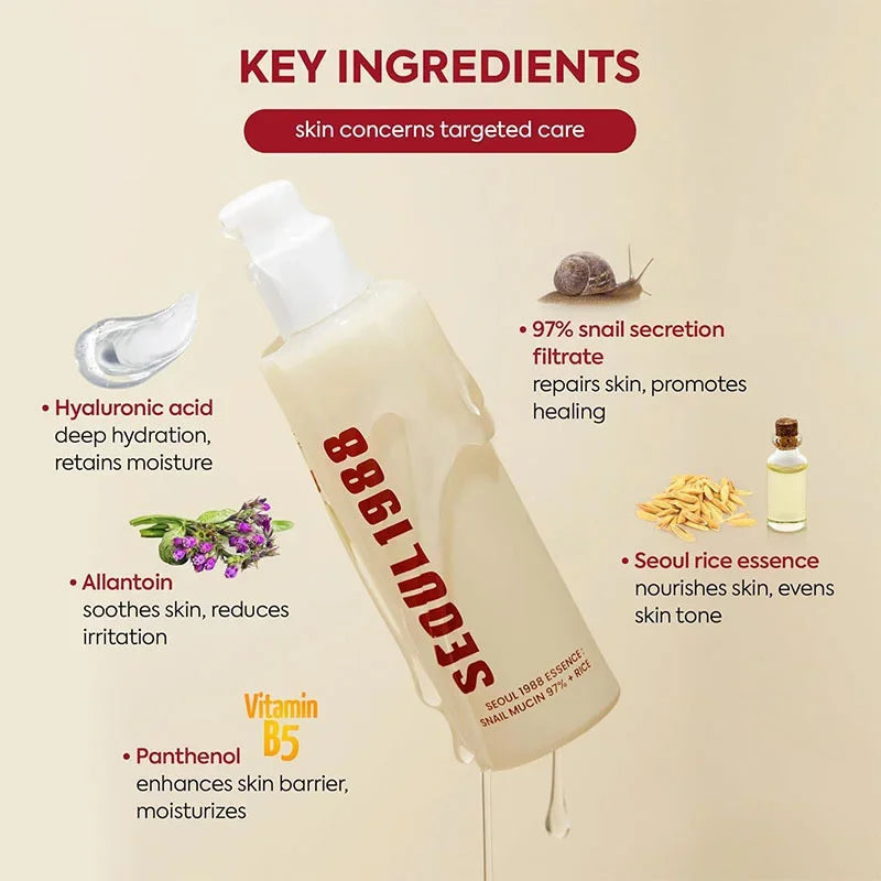 Seoul 1988 Retinal Liposome Face Cream,Snail Mucin Essence Rice Moisturizing Soothing Toner,Retinol Eye Serum,Korean Skincare